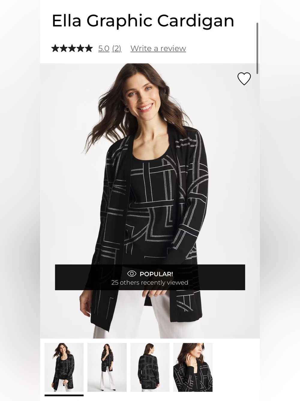 Chicos Elle Graphic Cardigan & Tank Set Size 1 (US M)